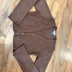 Brown Ribbed Cardigan Sweater